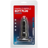 Classic Triple Ripple Butt Plugs Medium - Black 5"