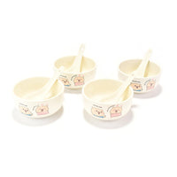 White Ceramics 4 Bowls+4 Spoons Set