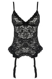 Black Floral Lace Bustier with G-String Plus Size