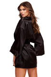 Black Angel All Satin Long Sleeve Robe