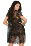 Elegant Black Lace Babydoll and Robe- 3 Pcs