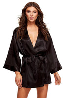 Black Angel All Satin Long Sleeve Robe